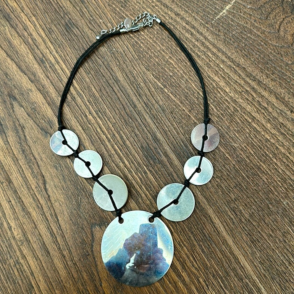 Silver necklace leather
